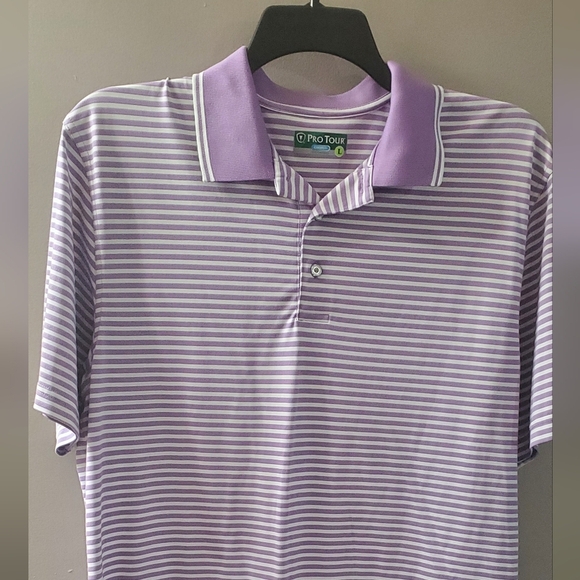 Men's Purple Pro Tour Cool Play Striped Polo Shirt. Sz L - Picture 3 of 4